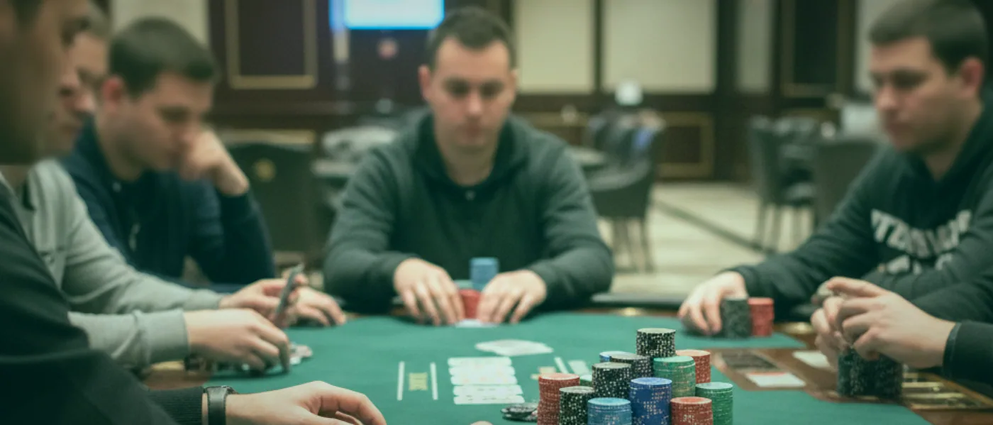 A neat stack of scoring chips on the felt at Silver Wattles, worth points only